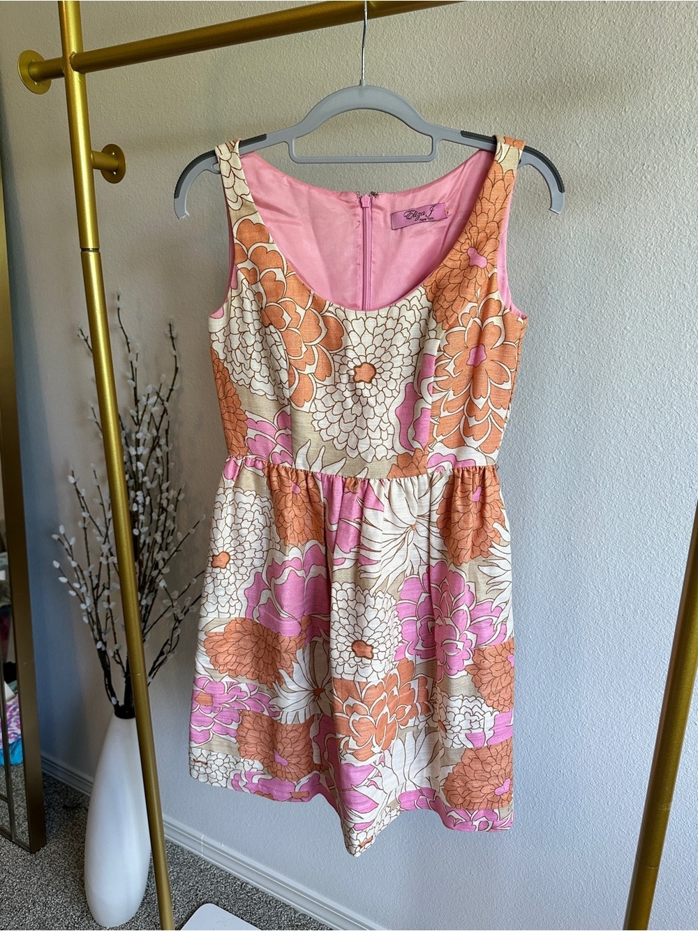 Eliza J Sleeveless Floral Mini Dress in Pink & Orange